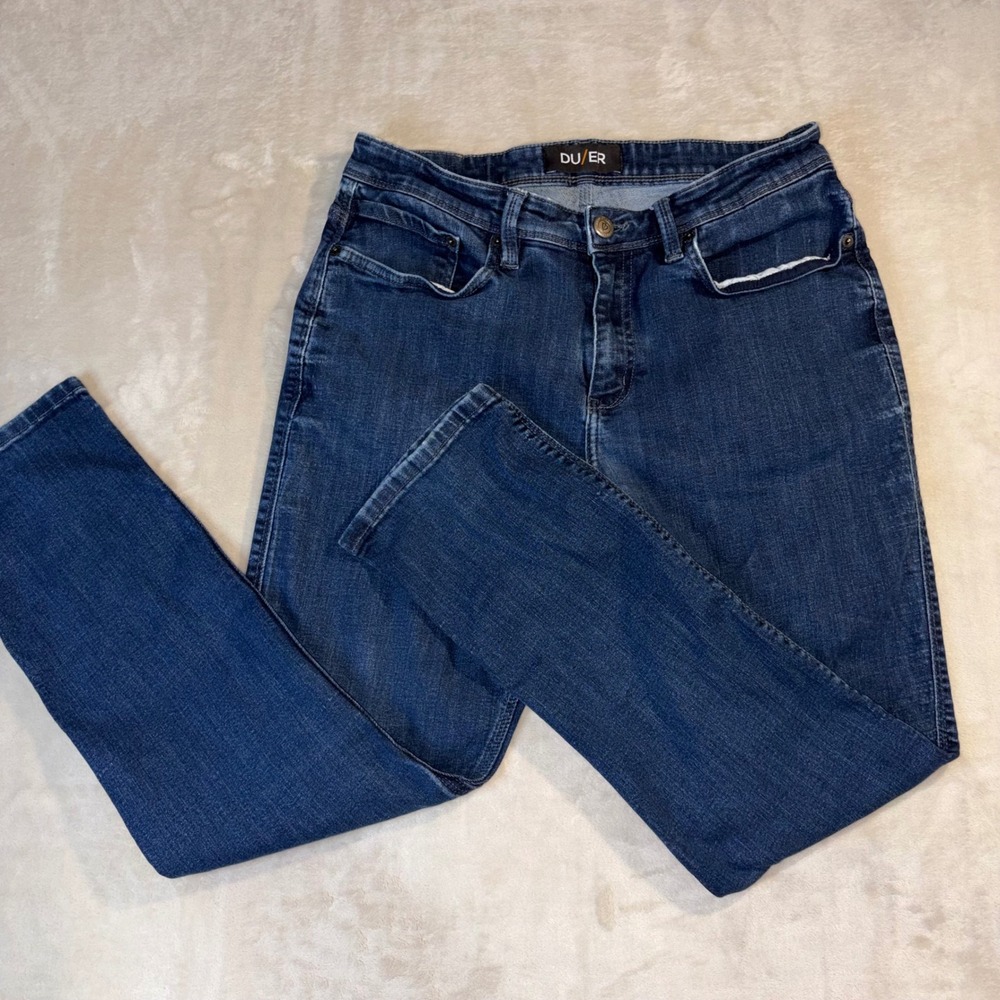 DU/ER L2X Performance Denim Slim Straight Jeans Dark Wash Blue 33x30